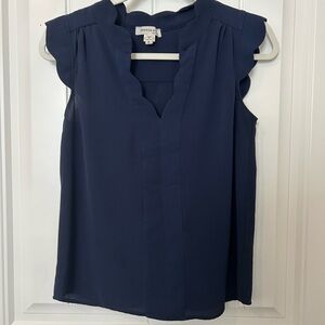 Monteau Midnight Blue Scallop Trim Blouse